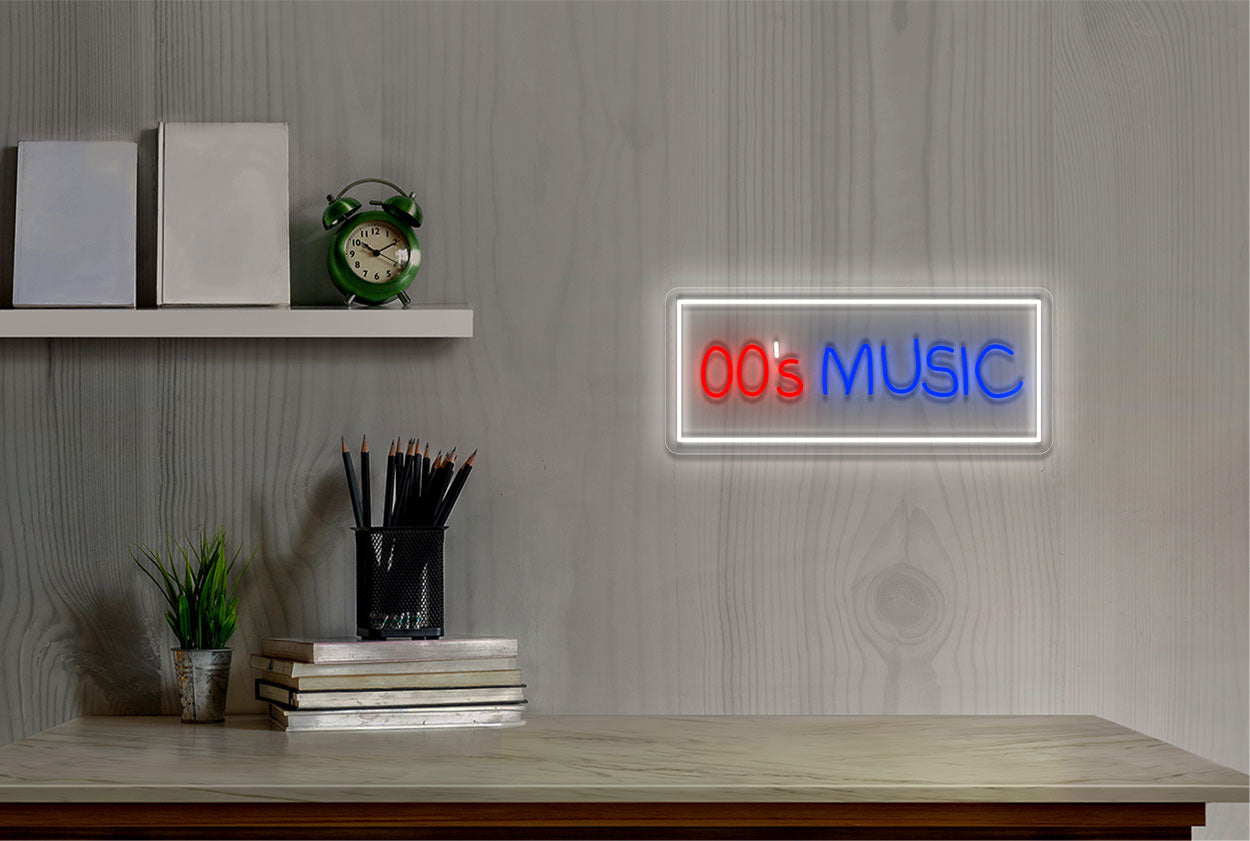 "00's Music" in Box Border LED Neon Sign