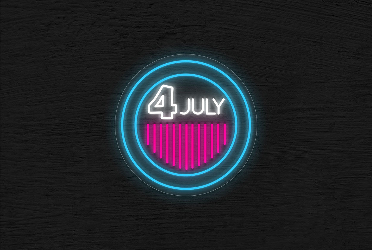 "4 July" Inside Double Circle LED Neon Sign