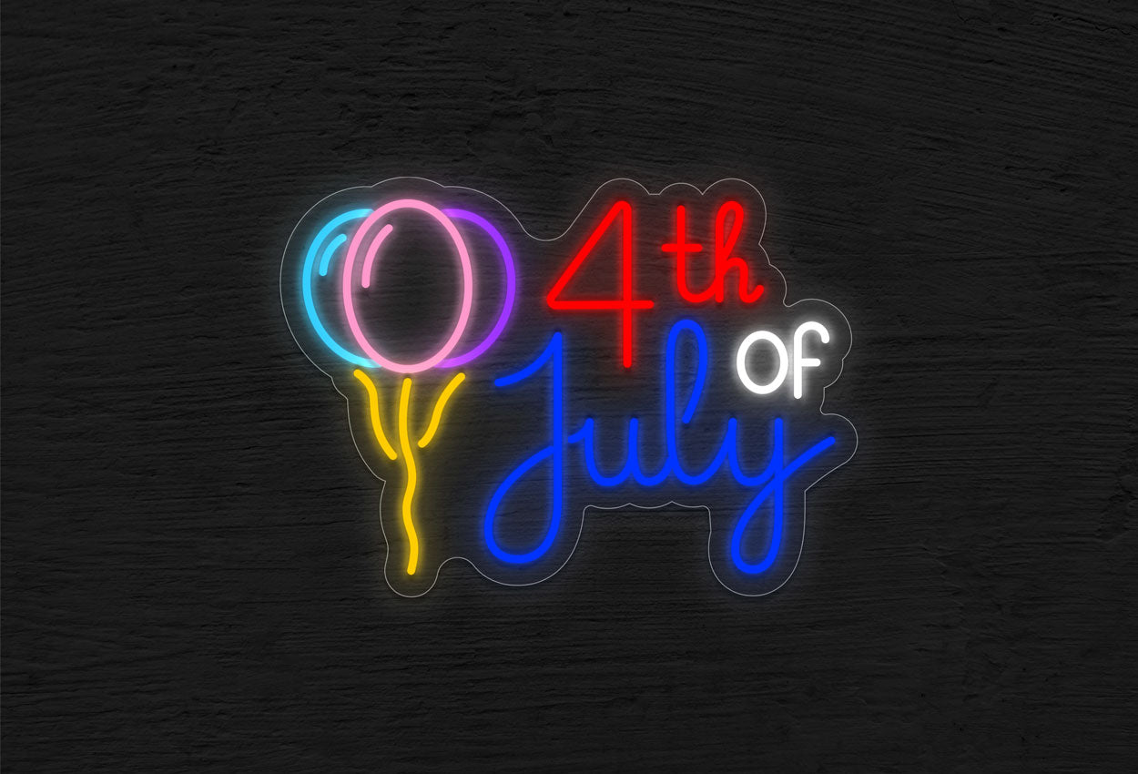 "4th of July" with 3 Balloons LED Neon Sign