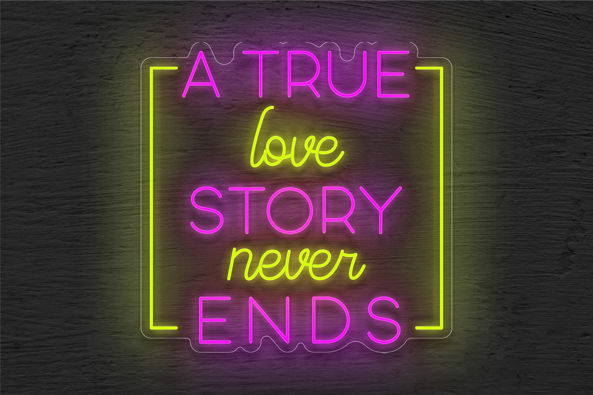 "A True Love Story Never Ends" with Border LED Neon Sign
