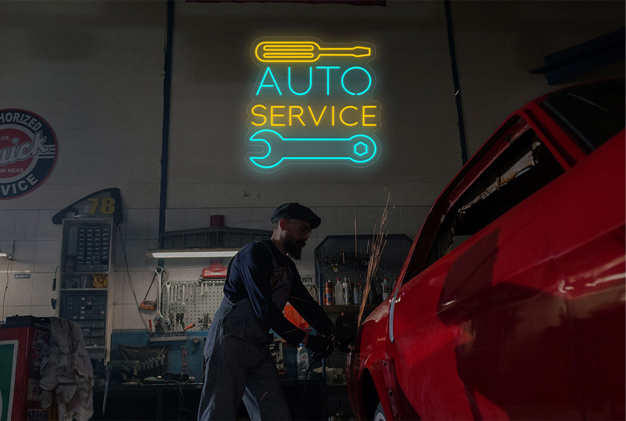 Screw "Auto Service" Tool LED Neon Sign