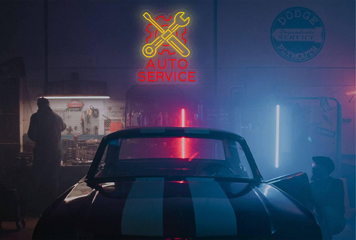 Settings and Tool Logo "Auto Service" LED Neon Sign