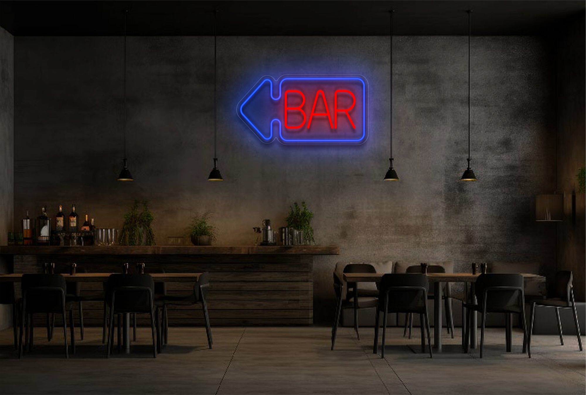 "BAR" with Arrow Border LED Neon Sign