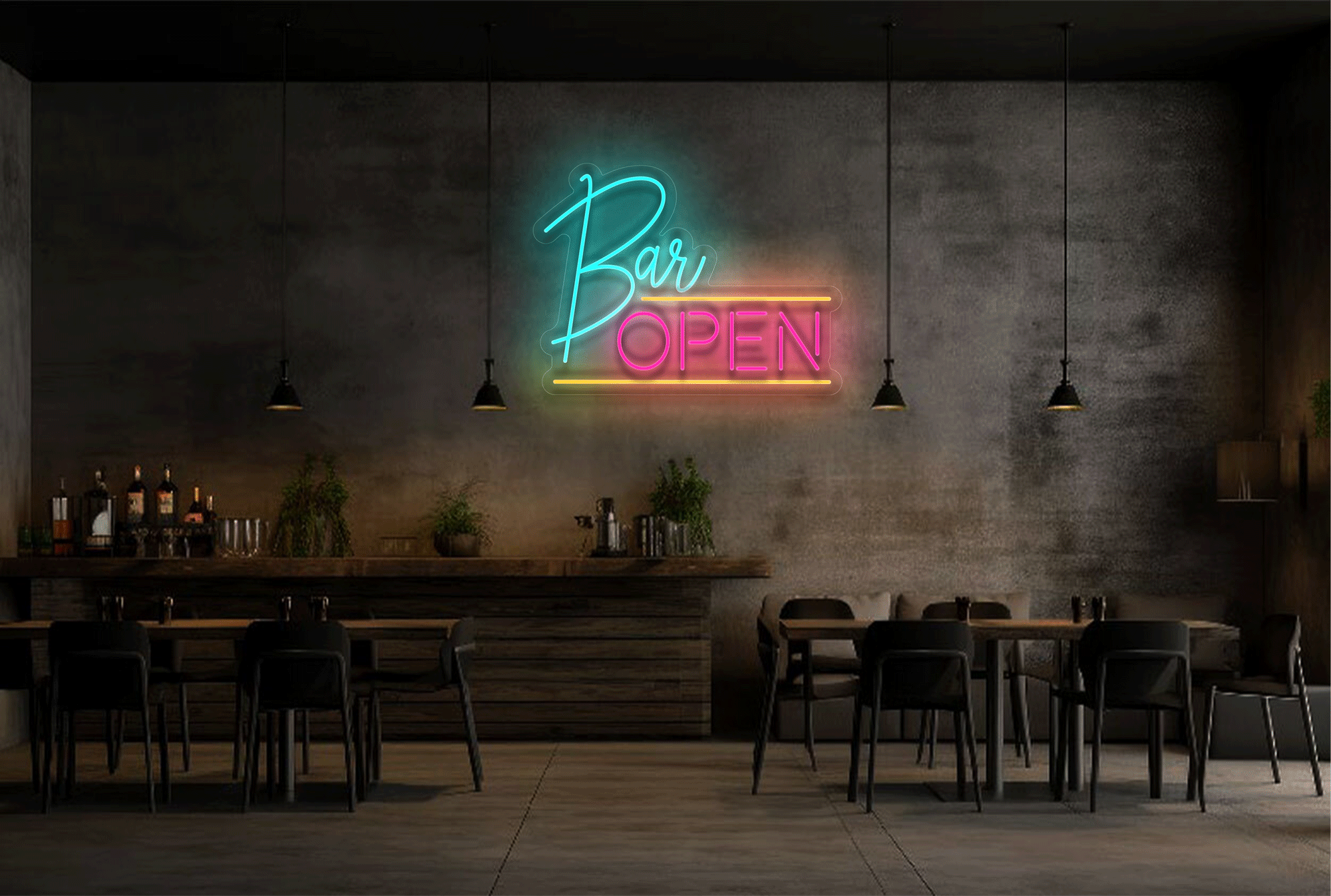 Multi-color "Bar OPEN" with Two Lines LED Neon Sign