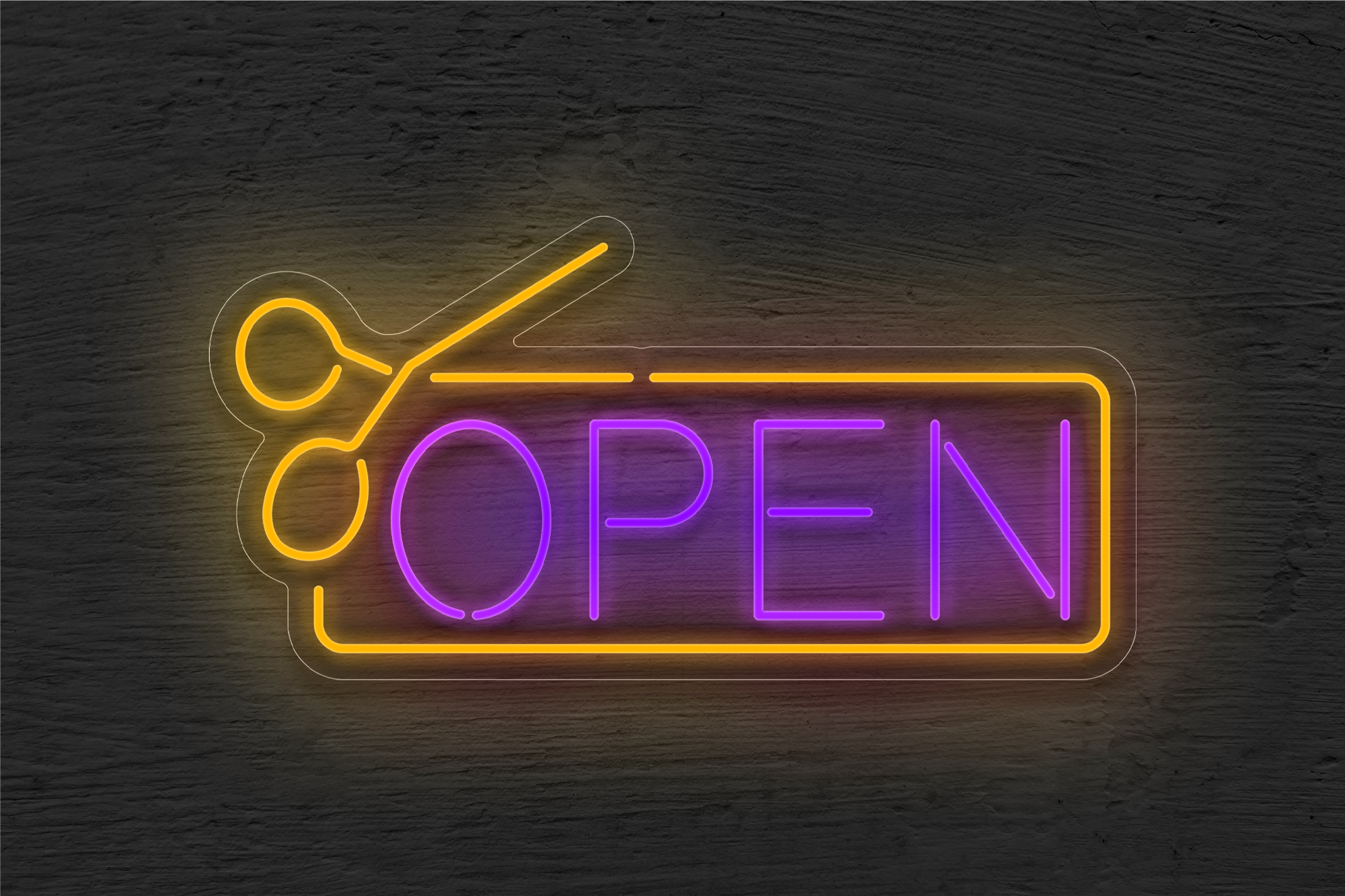 "OPEN" with Border and Scissor LED Neon Sign