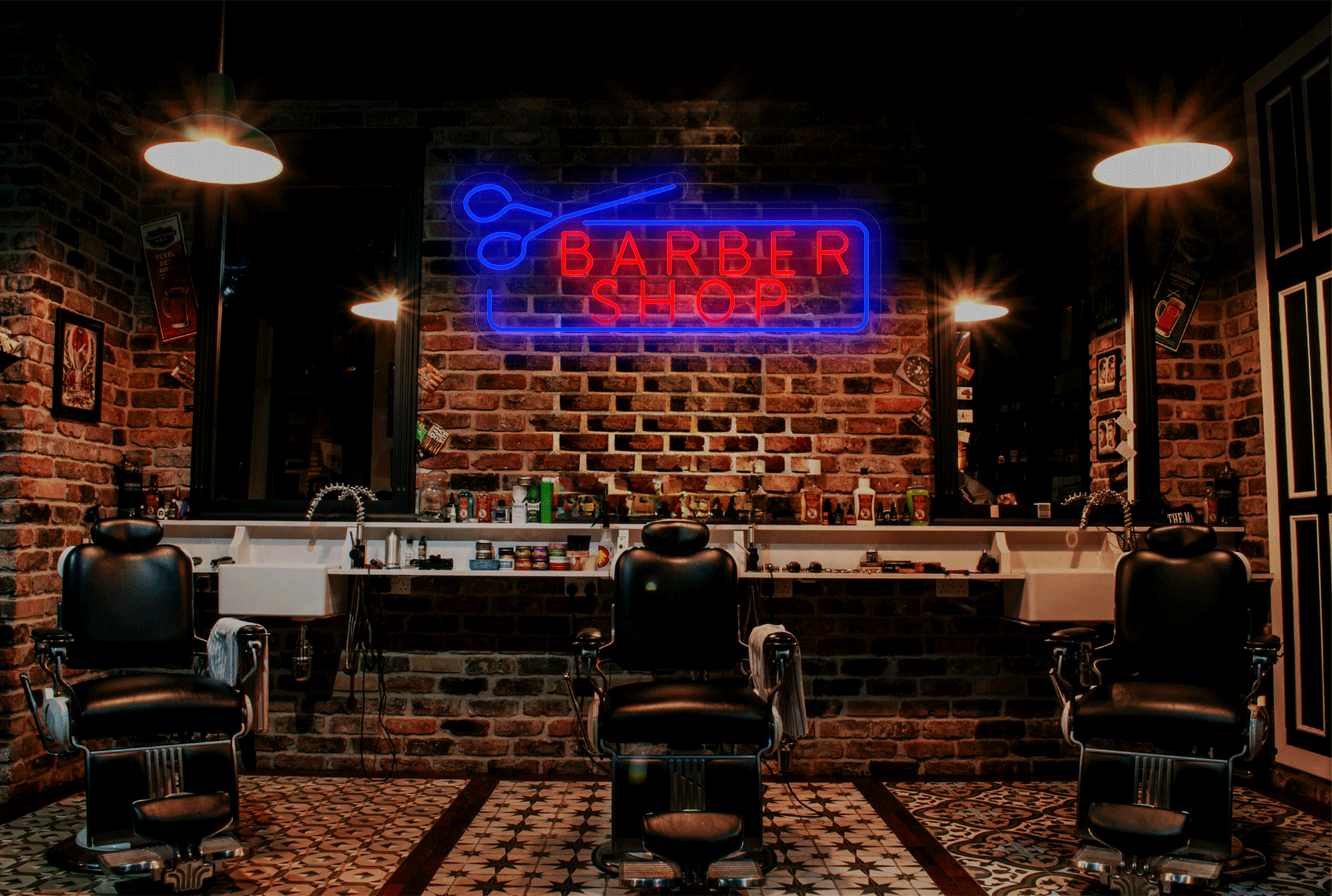 "Barber Shop" with Border and Scissor LED Neon Sign