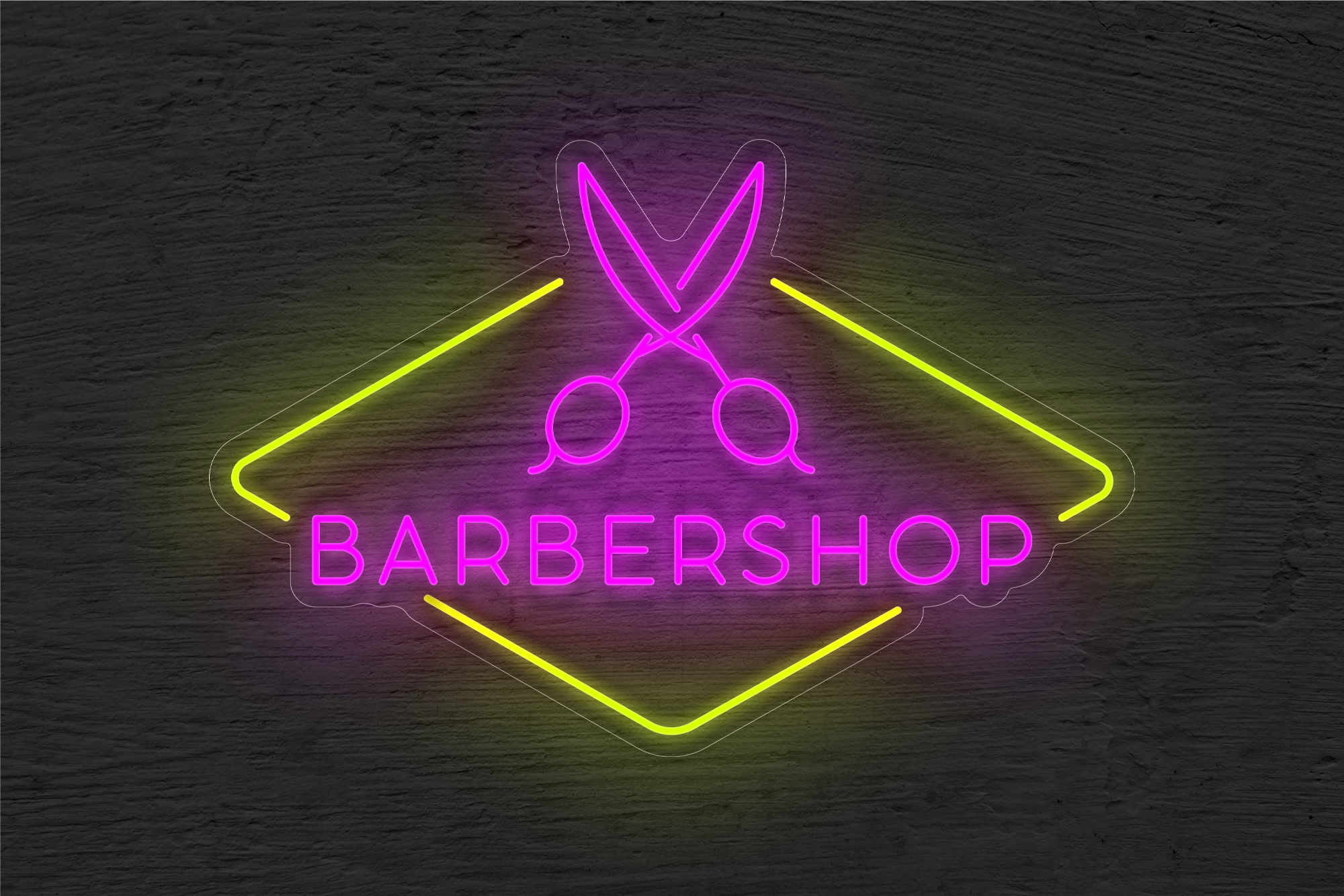 "Barbershop" with Diamond Border and Scissor LED Neon Sign