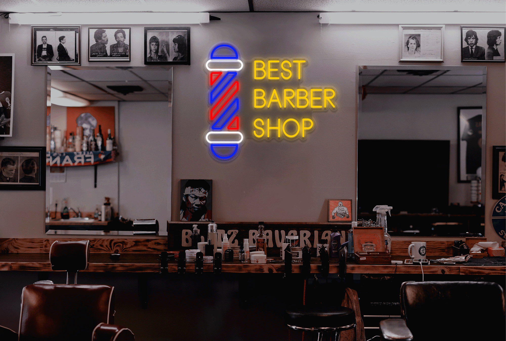 "Best Barber Shop" with Logo LED Neon Sign