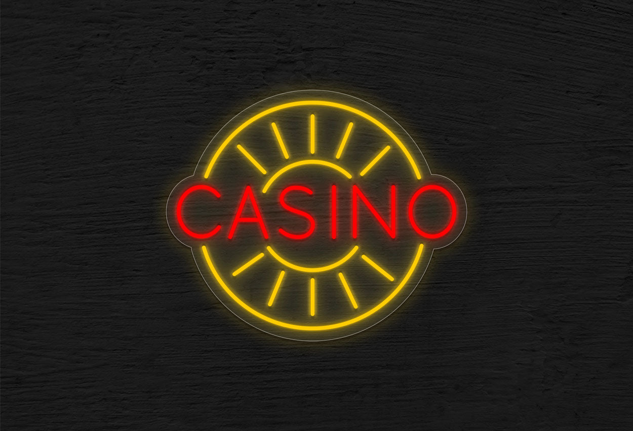 Casino with Golden Chip LED Neon Sign