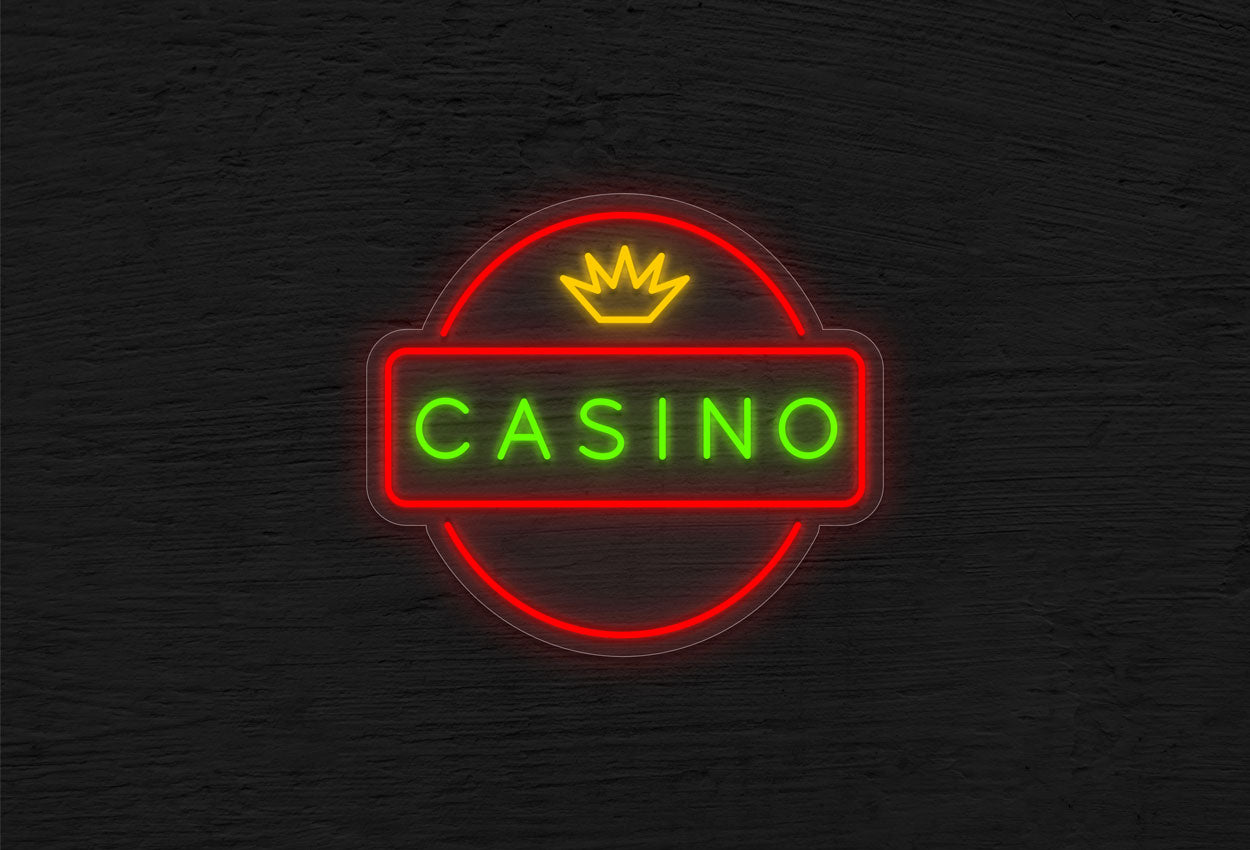 Casino with Crown and Chip Border LED Neon Sign