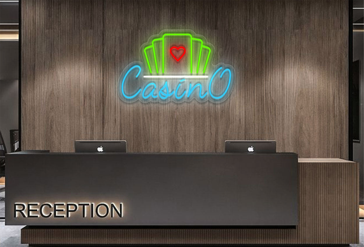 Casino with Cards on Top LED Neon Sign