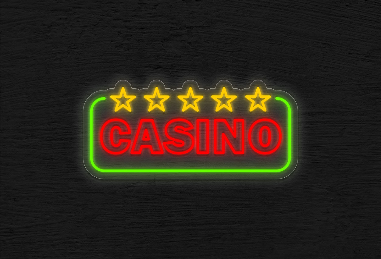 Casino with 5 Stars and Border LED Neon Sign