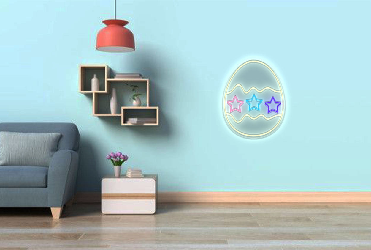 Easter Egg with 3 Stars LED Neon Sign