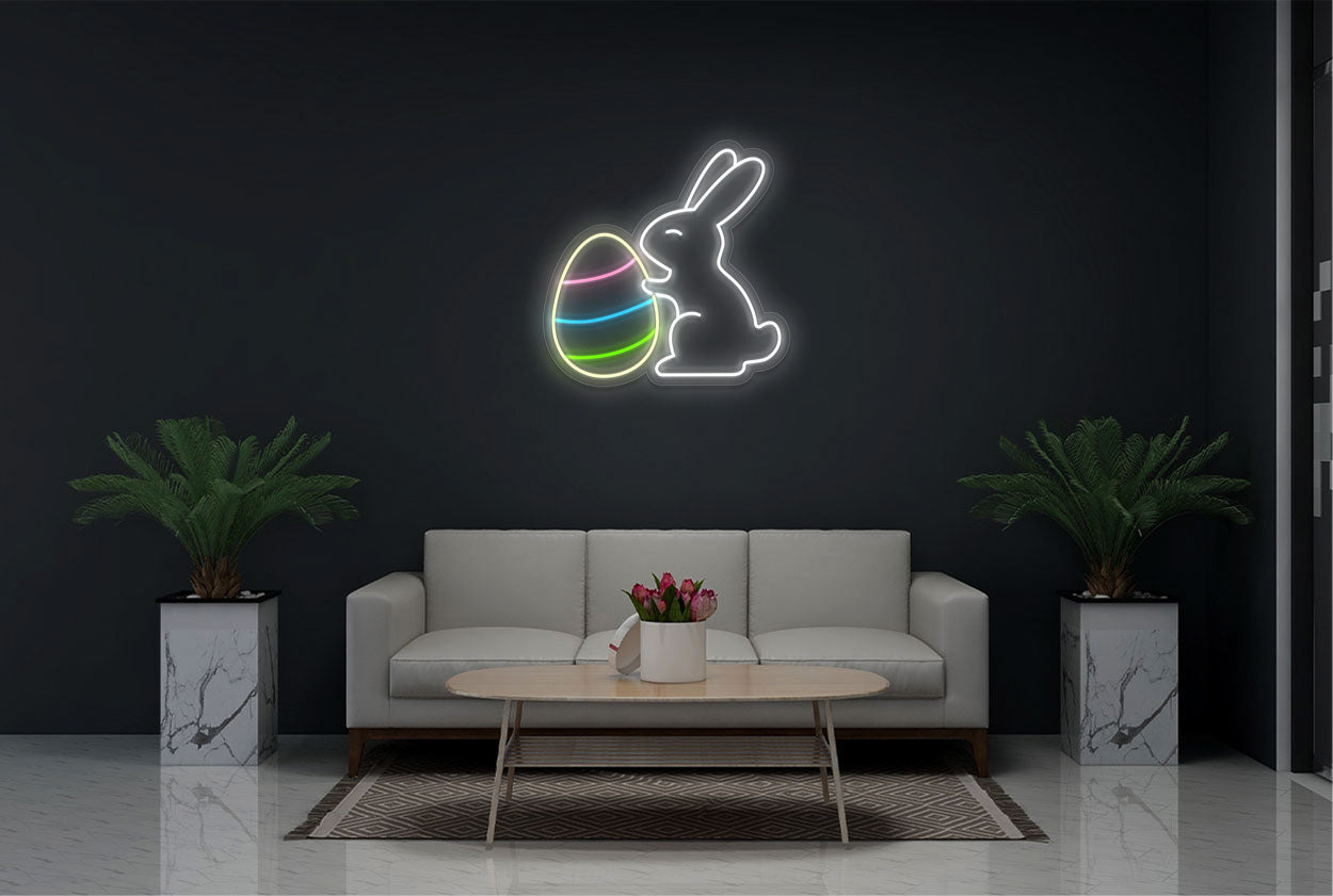 Bunny Holding an Egg LED Neon Sign