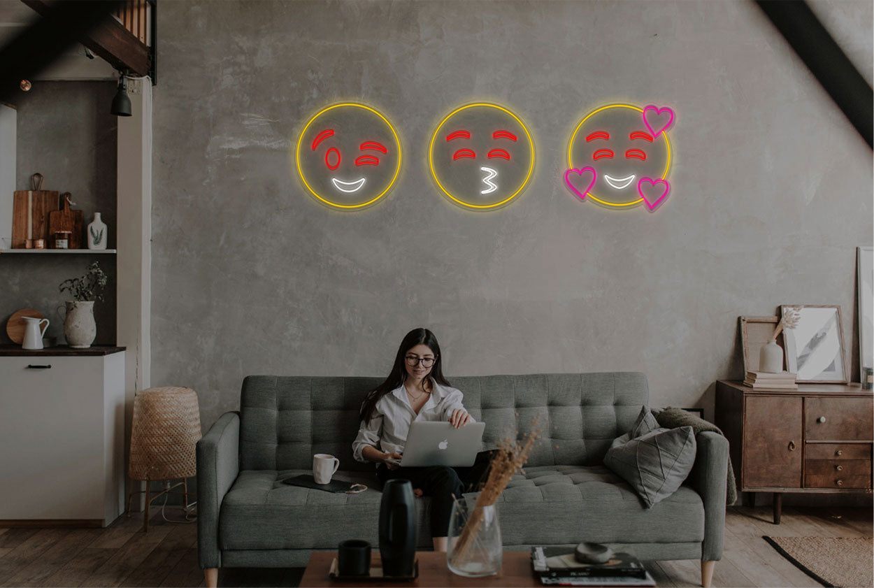 Wink, Kiss and Inlove Emoji LED Neon Sign