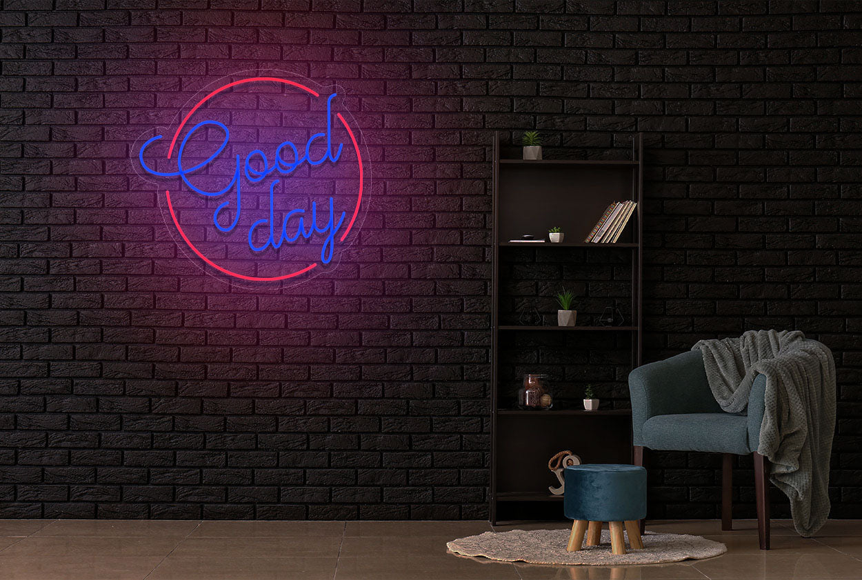 "Good Day" with Circle Border LED Neon Sign