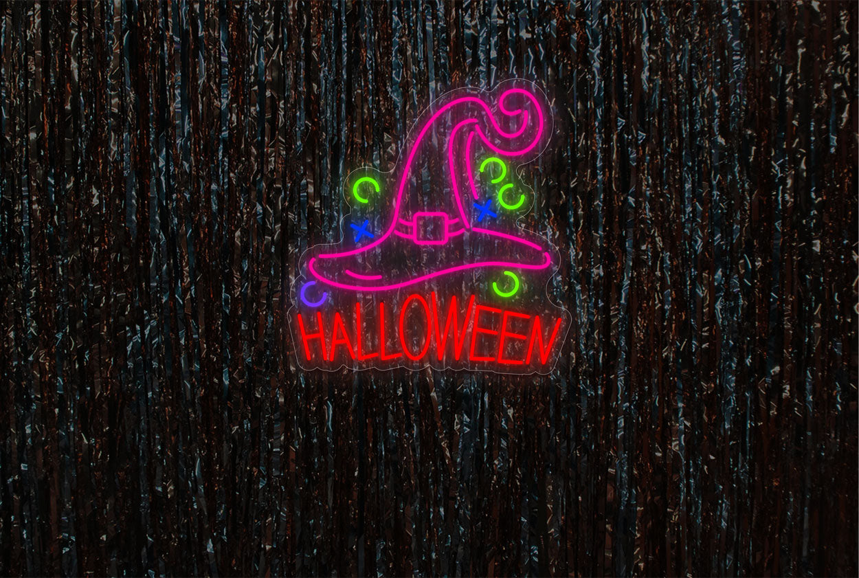 "Halloween" with witch Hat LED Neon Sign