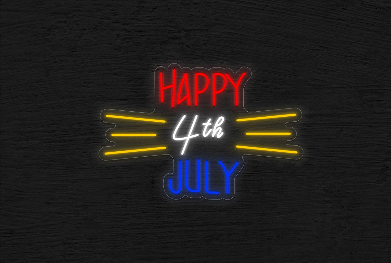 "Happy 4th July" with Lines LED Neon Sign