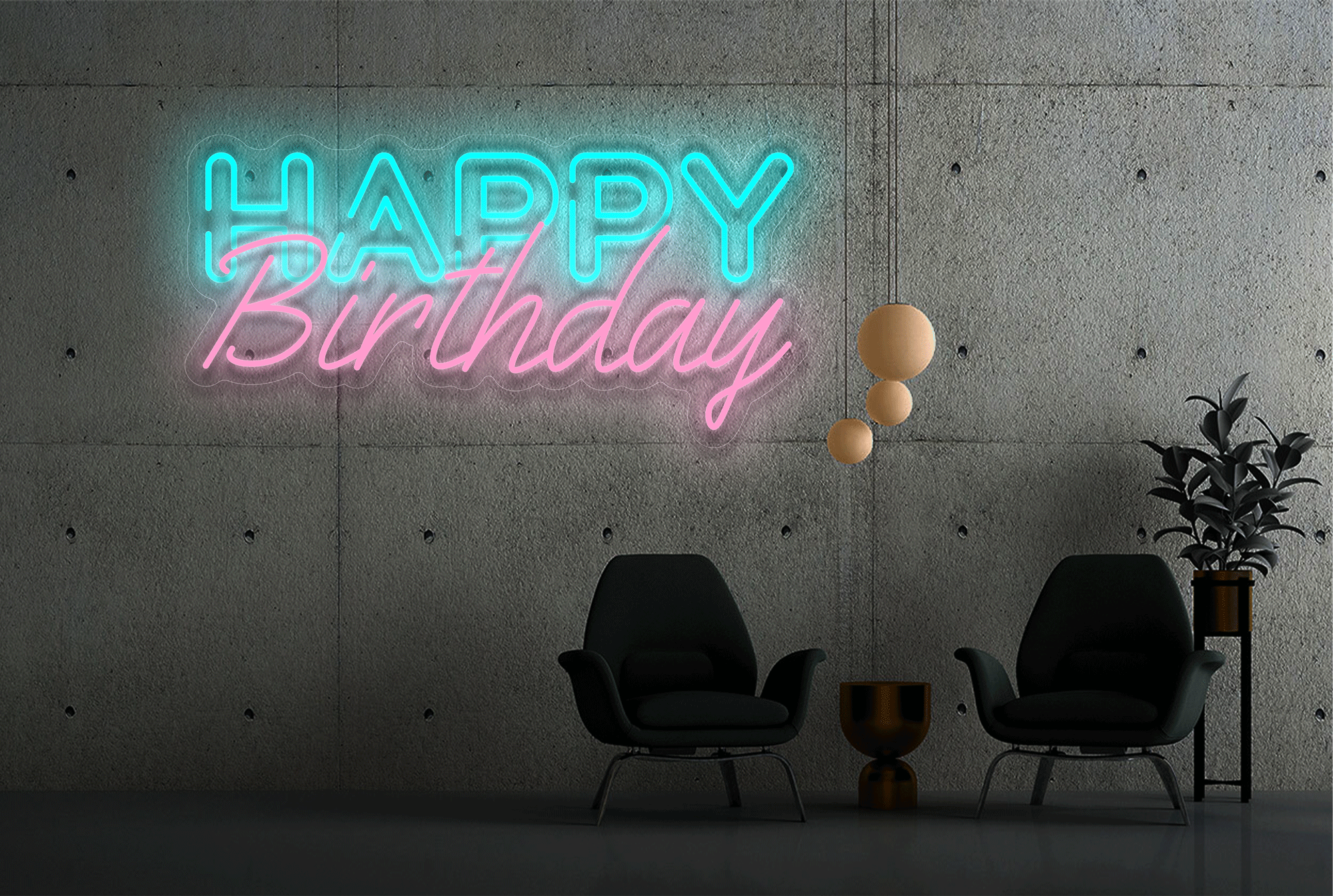 Outlined "Happy Birthday" LED Neon Sign