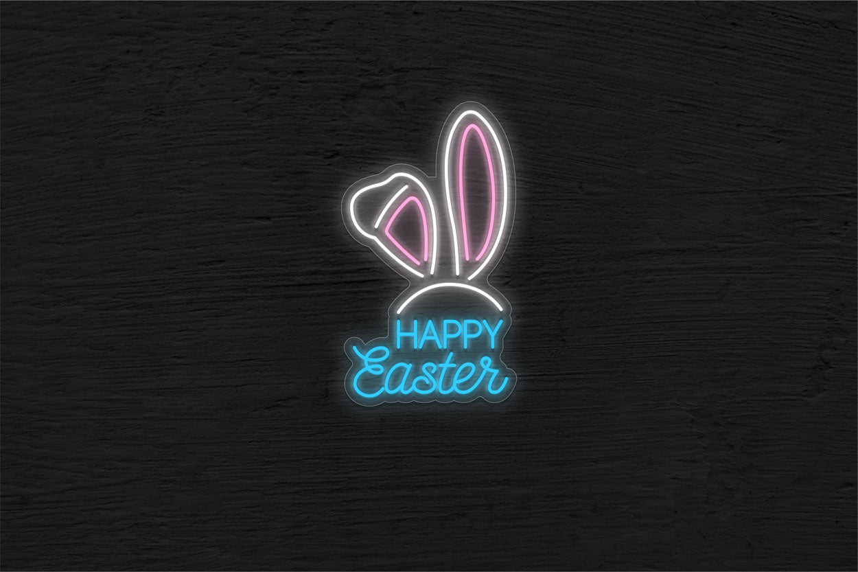 "Happy Easter" with Bunny Ears v2 LED Neon Sign