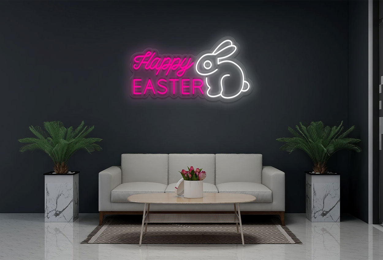 "Happy Easter" with Rabbit LED Neon Sign