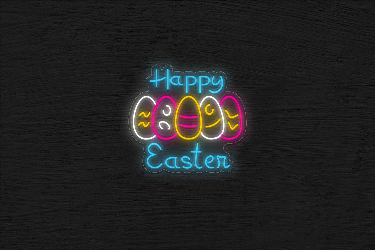 "Happy Easter" with 5 Eggs LED Neon Sign