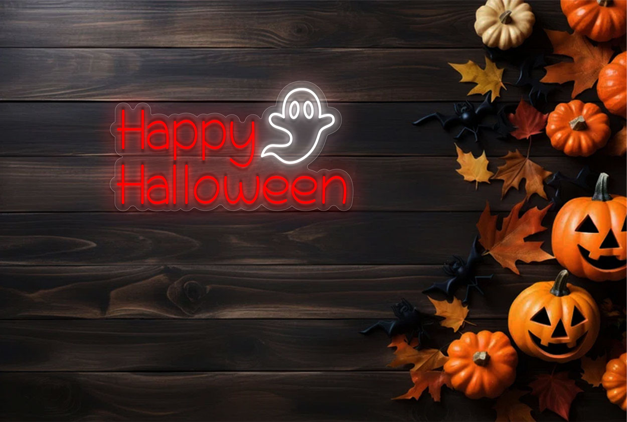 Happy Halloween with Ghost LED Neon Sign