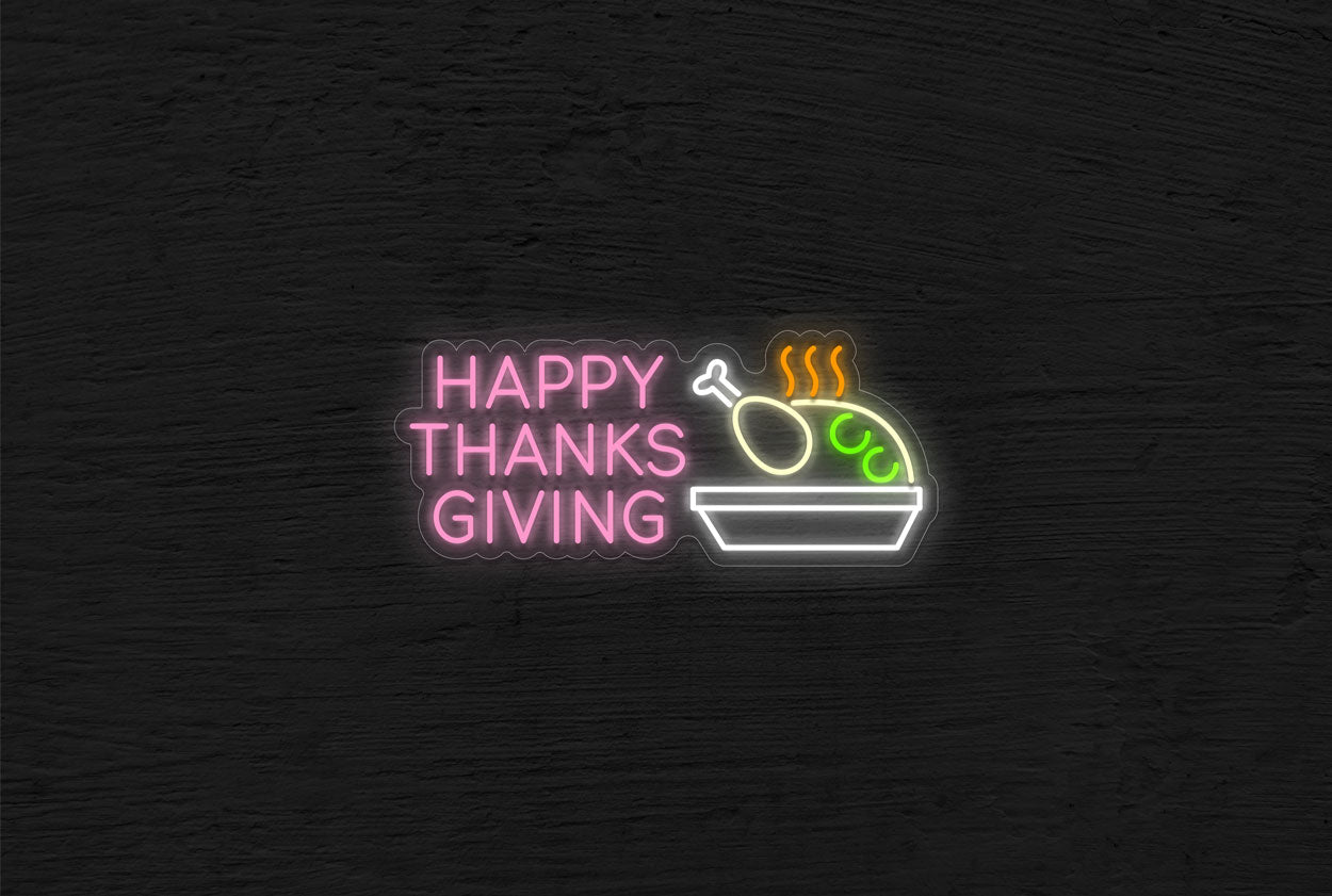 "Happy Thanks Giving" with Turkey LED Neon Sign