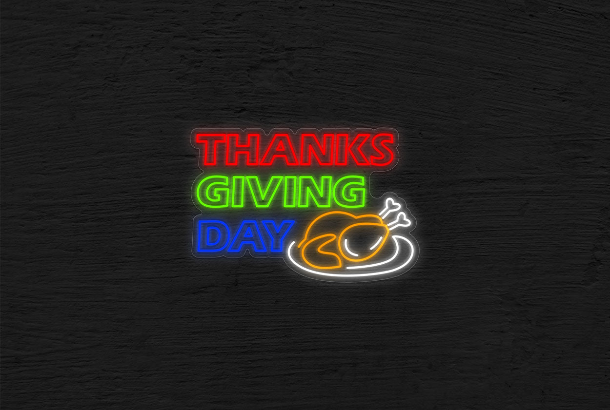 "Happy Thanks Giving Day" with Turkey LED Neon Sign