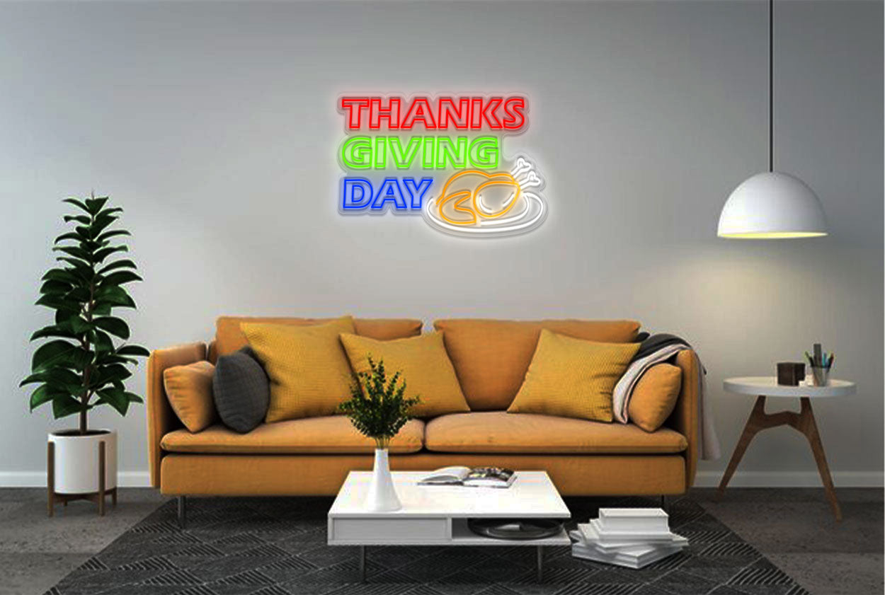 "Happy Thanks Giving Day" with Turkey LED Neon Sign