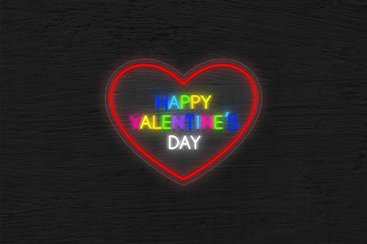 Colorful "Happy Valentines Day" in a Heart Border LED Neon Sign