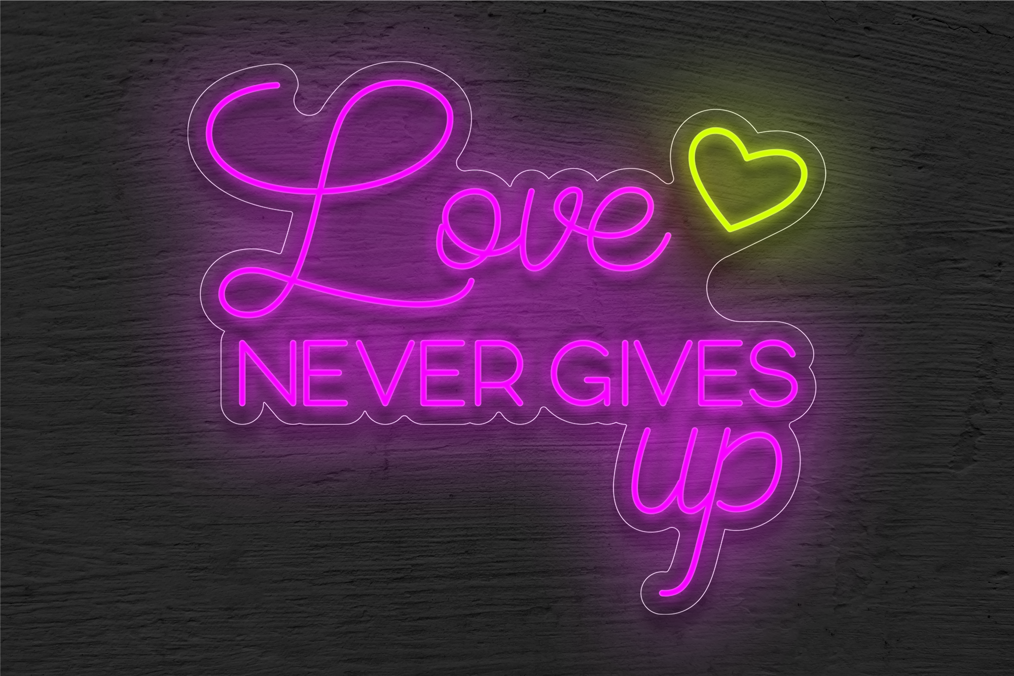 "Love Never Gives Up" with Small Heart LED Neon Sign