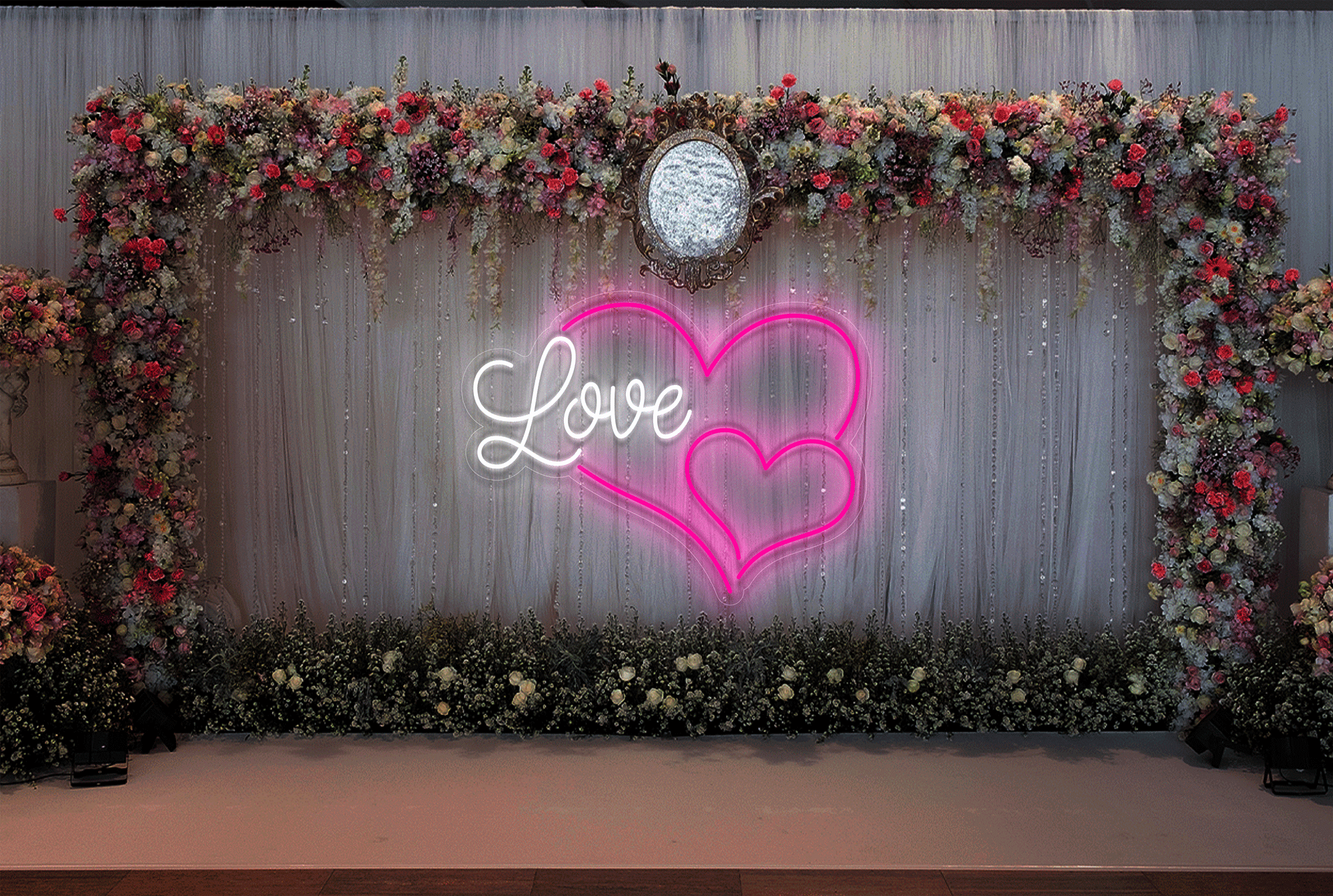 "Love" with 2 Hearts LED Neon Sign