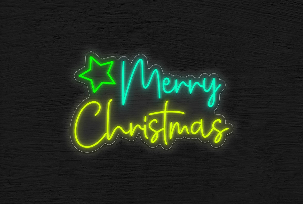"Merry Christmas" with a Star LED Neon Sign