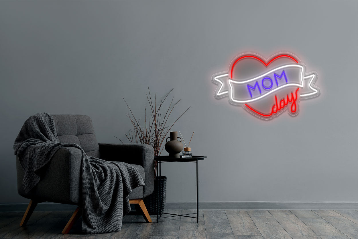 "Mom Day" inside a Heart LED Neon Sign
