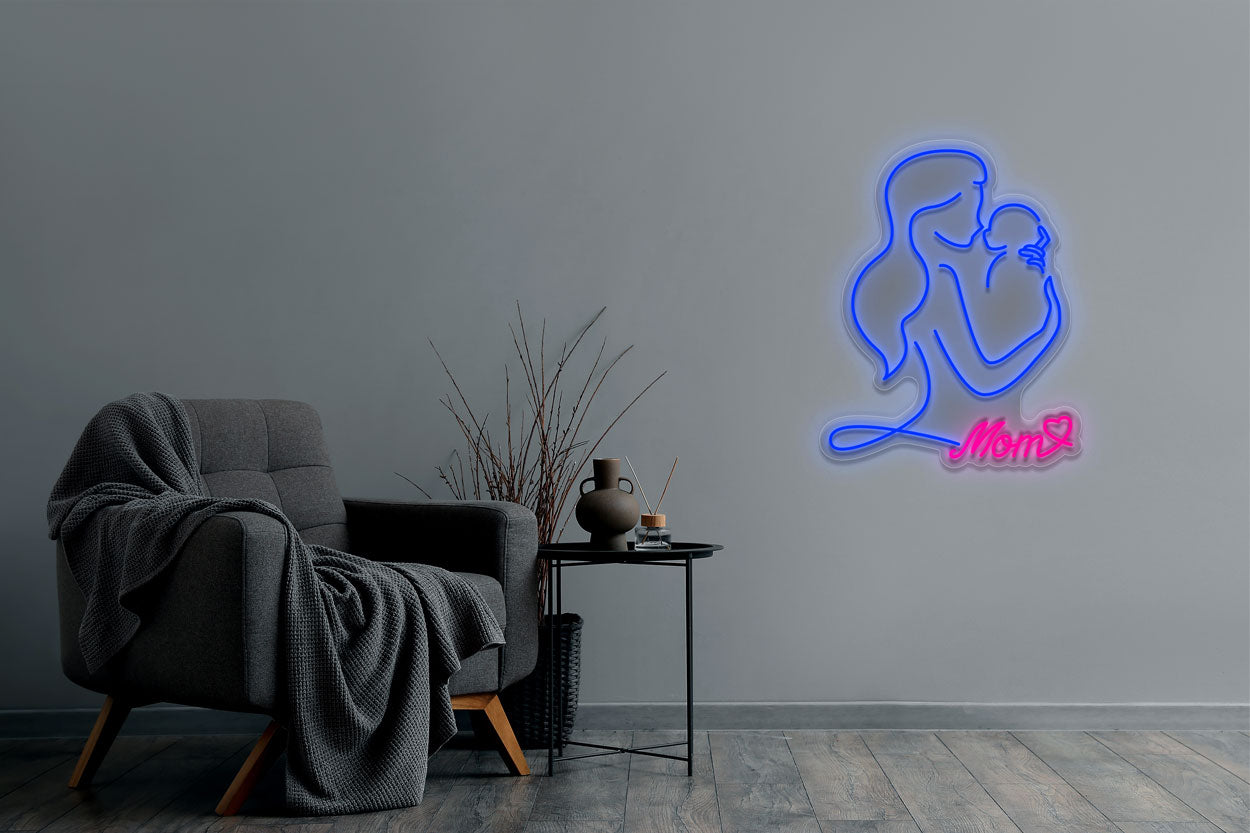 "Mom" Holding a Baby LED Neon Sign