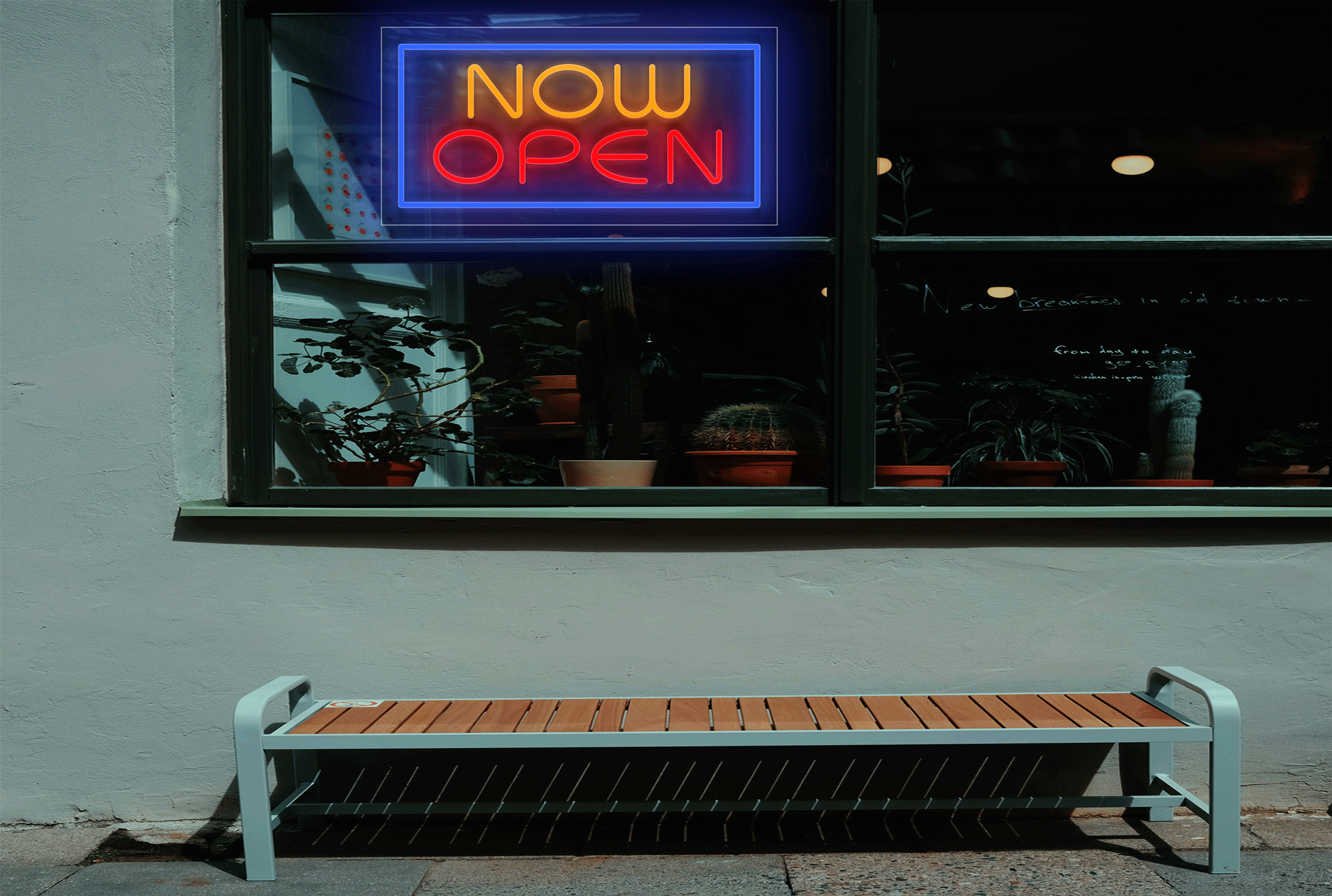 "NOW OPEN" with Blue Border LED Neon Sign