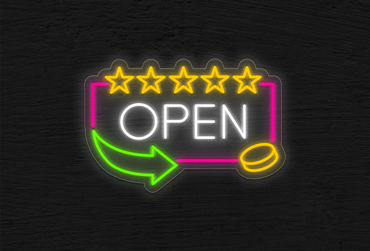 OPEN with 5 Stars and Border LED Neon Sign