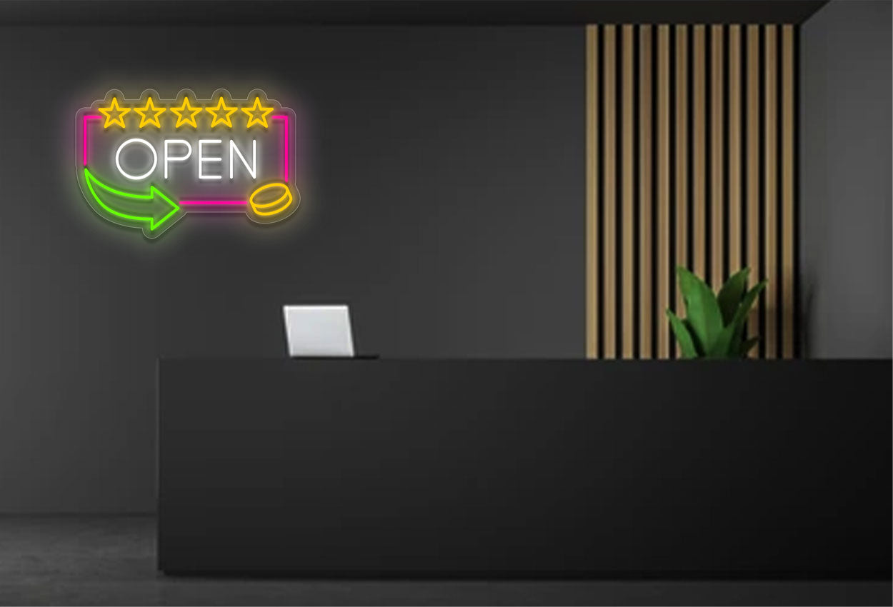OPEN with 5 Stars and Border LED Neon Sign