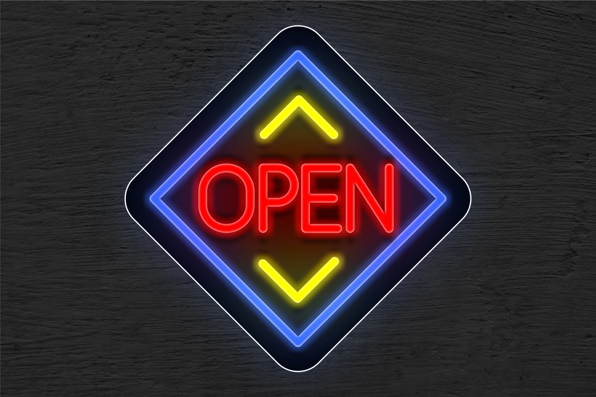 Multi-color "OPEN" with Diamond Border LED Neon Sign