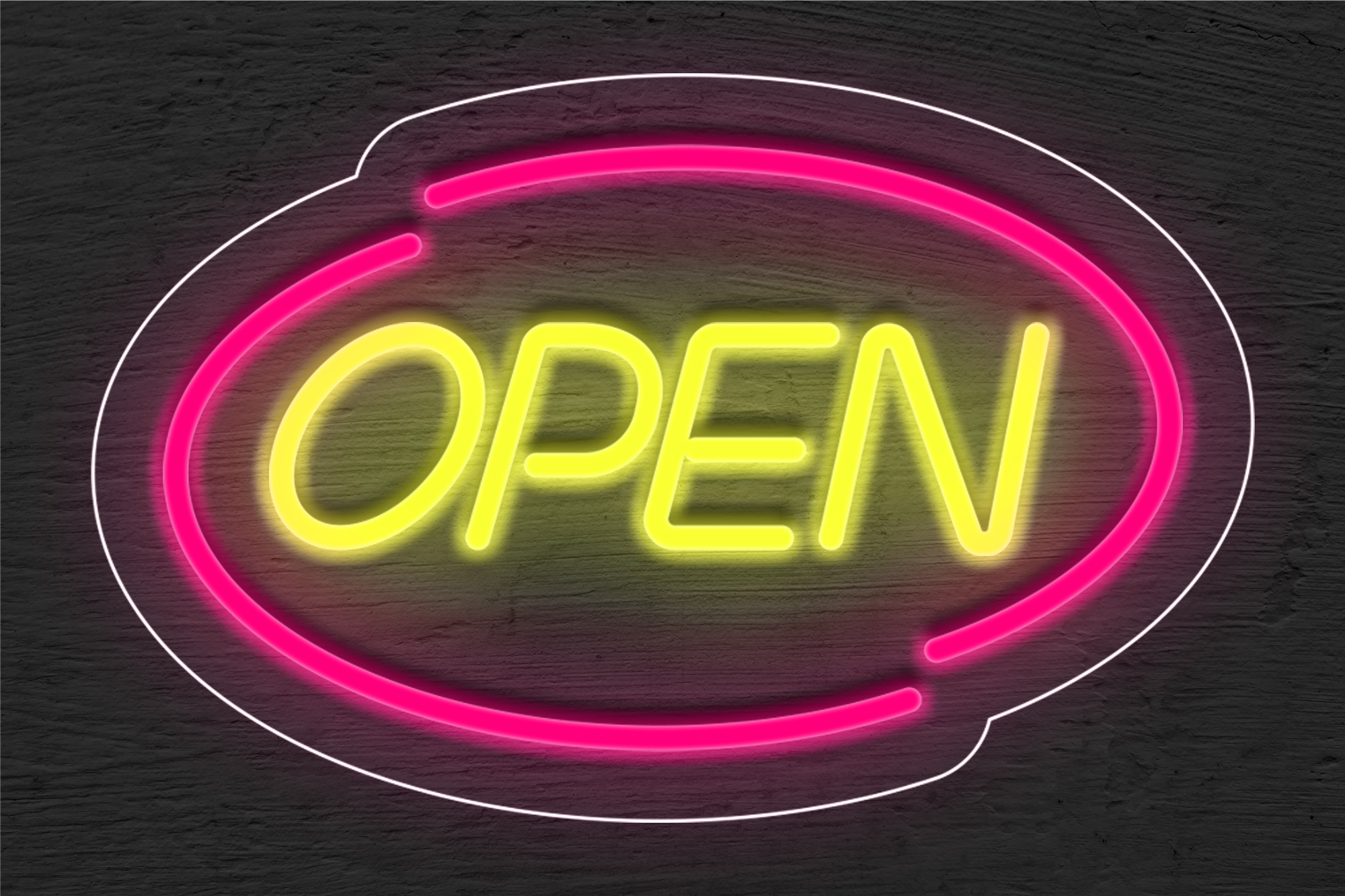 Open with Oval Border LED Neon Sign