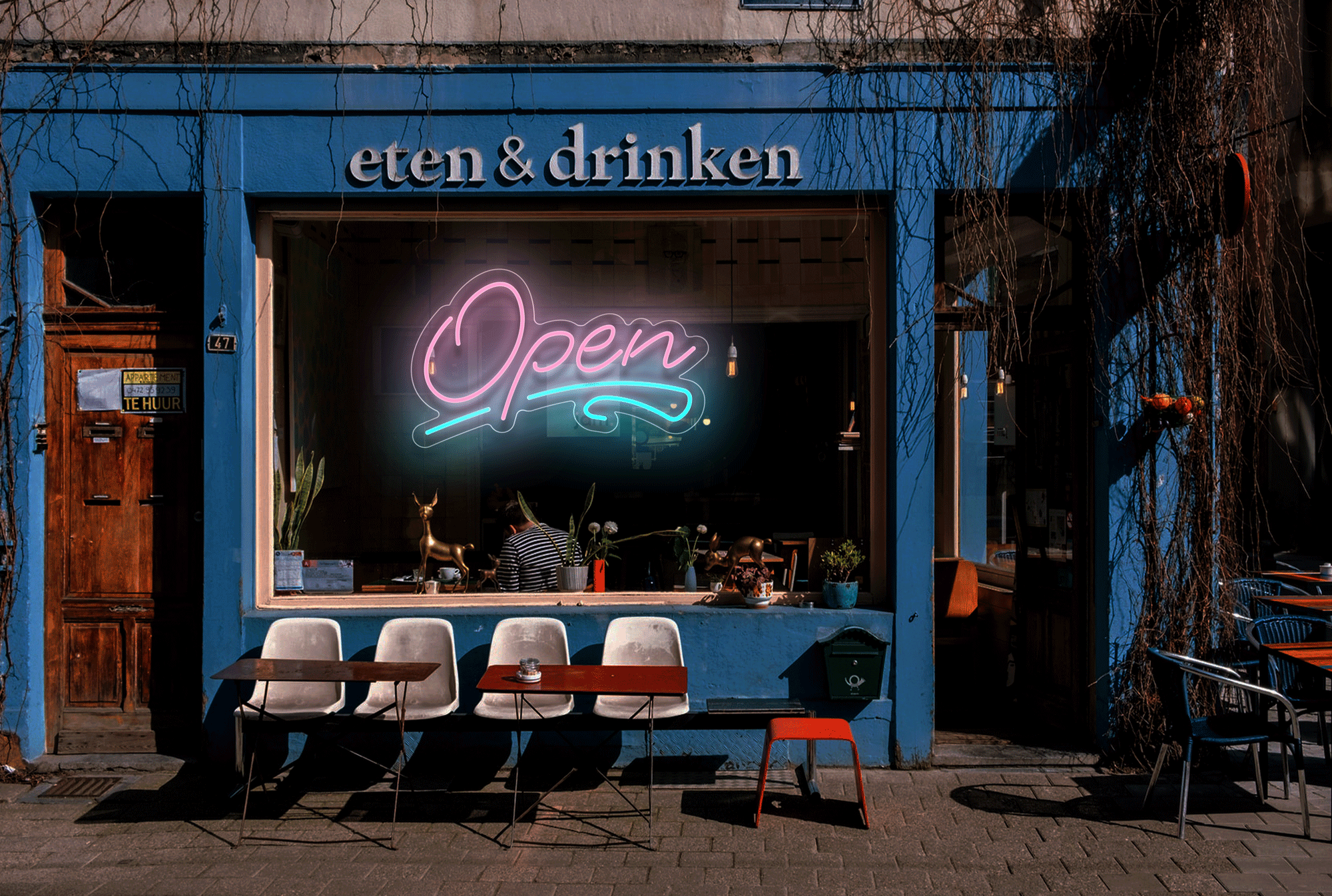 "Open" with Squiggle Line LED Neon Sign