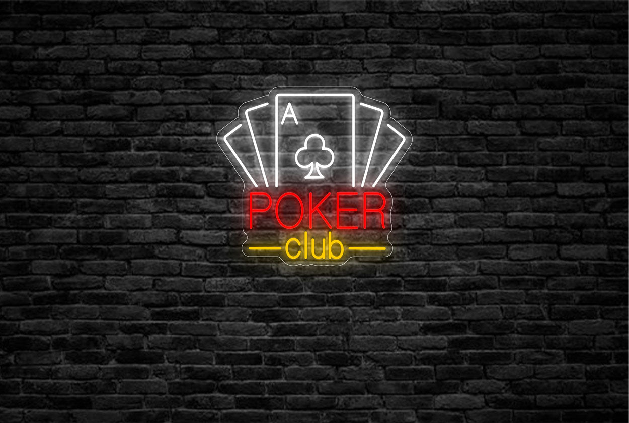 "Poker Club" with Cards Glass LED Neon Sign