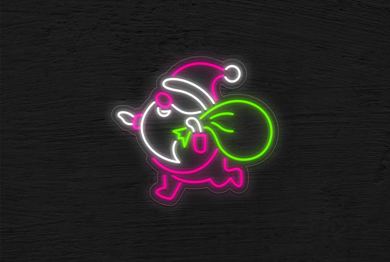 Running Santa Claus with a Bag LED Neon Sign