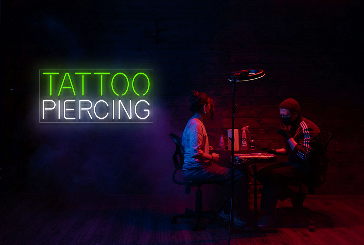 "Tattoo Piercing" Double Lines LED Neon Sign