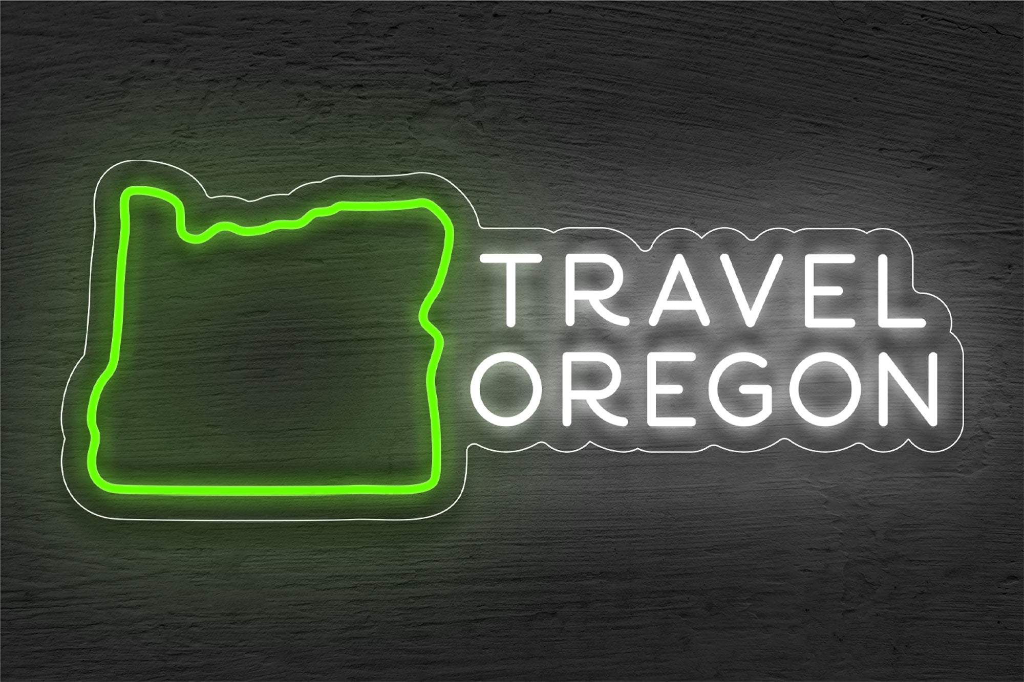 Map and "Travel Oregon" LED Neon Sign