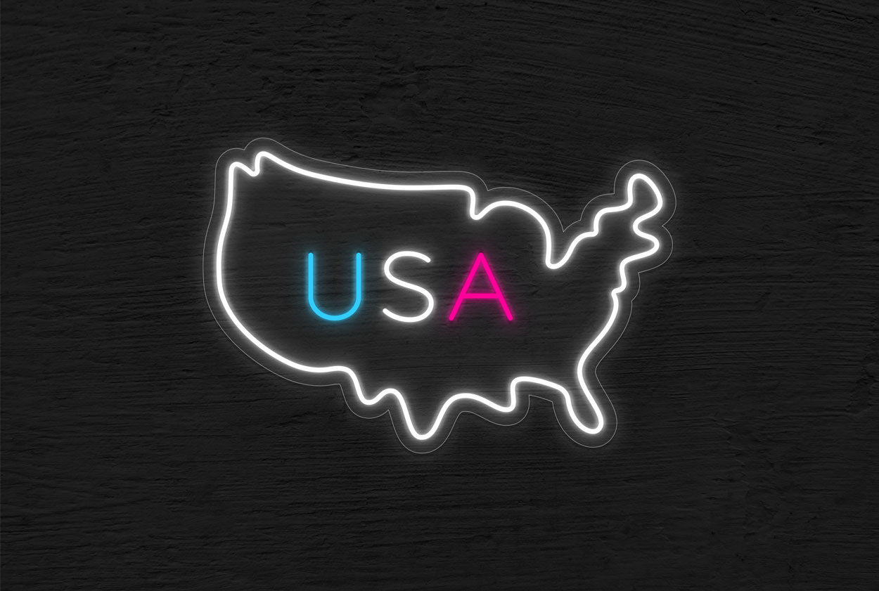 "USA" inside Map Border LED Neon Sign