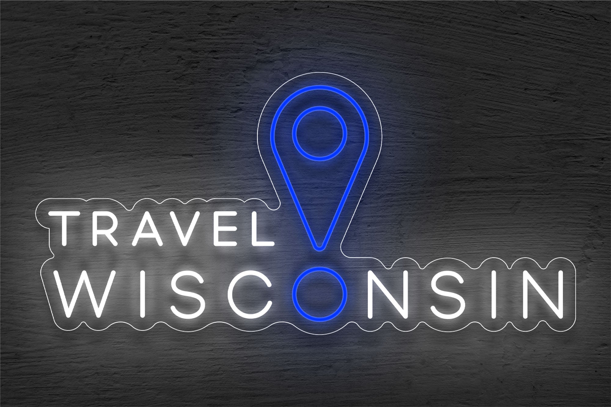 Travel Wisconsin with Pin Logo LED Neon Sign