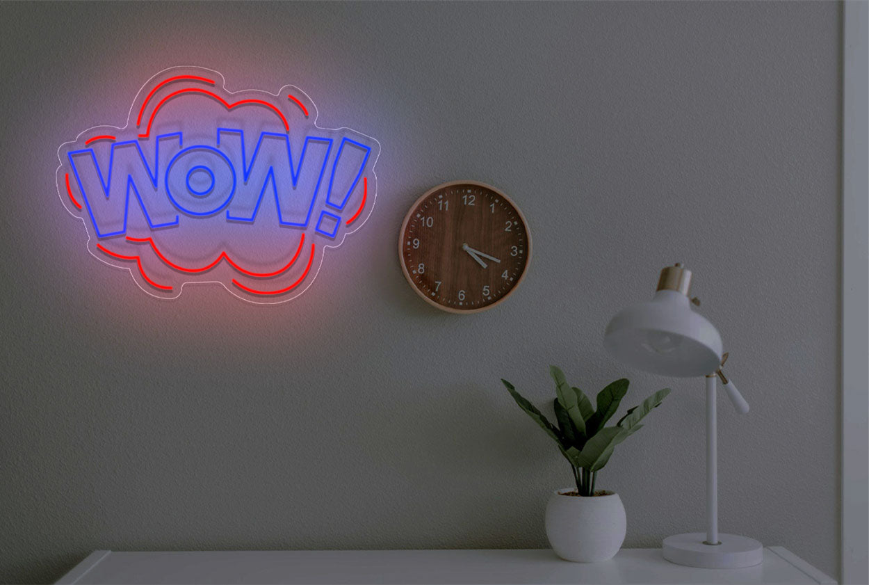 "WOW" with Cloud Border LED Neon Sign