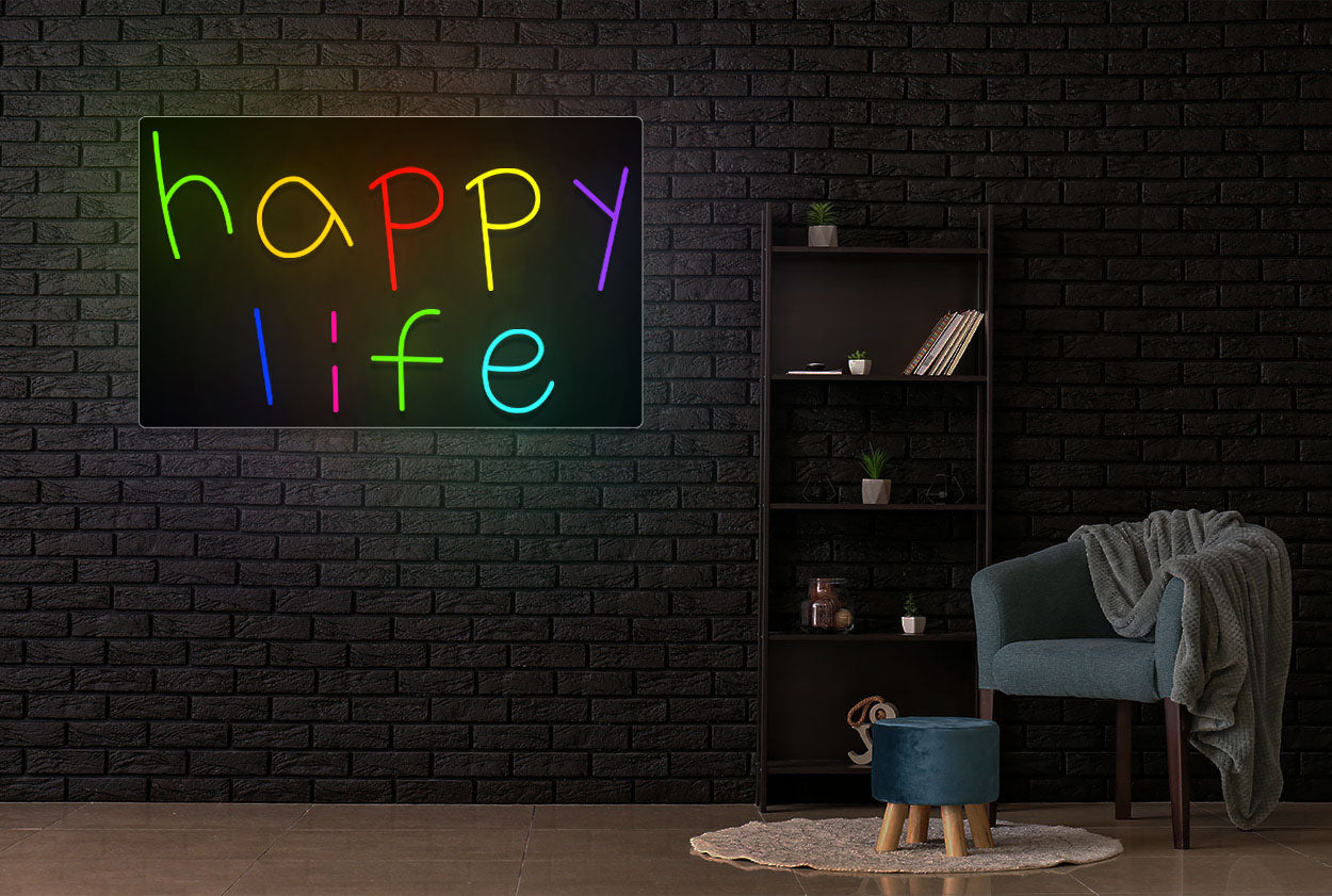Multi-color "Happy Life" LED Neon Sign
